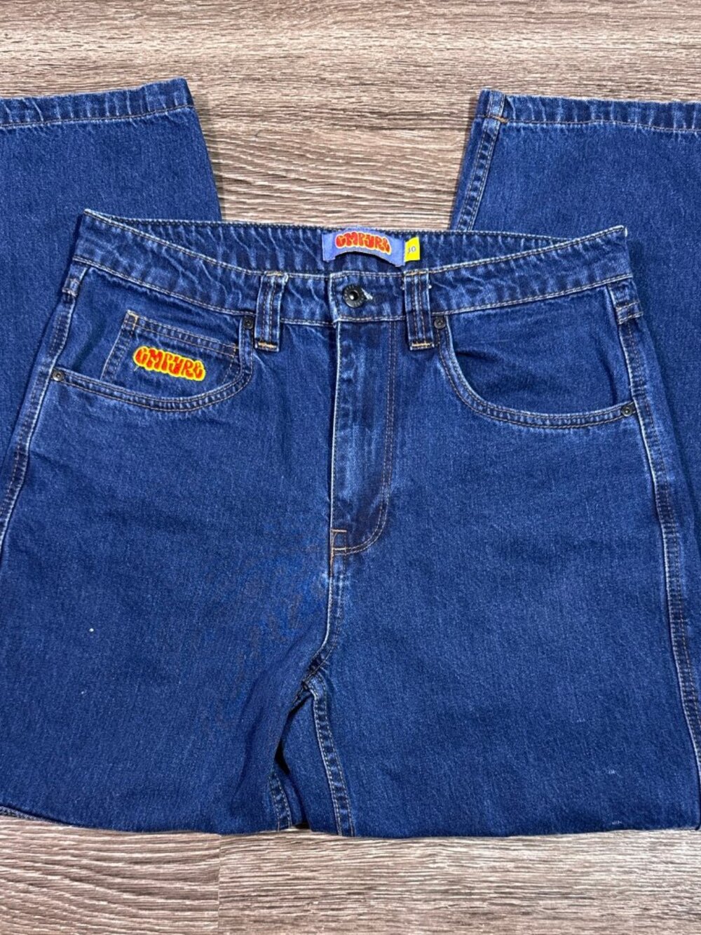 Empyre jeans straight leg medium blue logo patch women's vintage 30